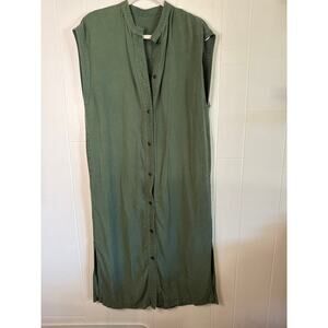Olive green button front sleeveless maxi dress w/ pockets